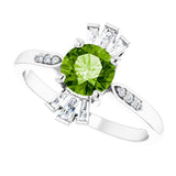 Platinum Round Natural Peridot & Natural Diamond Accented Ring – 6mm Stones - view 5
