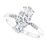 14K Gold Round Natural White Sapphire & Natural Diamond Accented Ring – 6mm Stones - White Gold - view 5