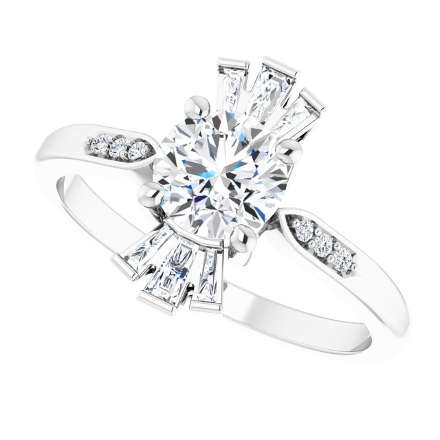 14K Gold Round Natural White Sapphire & Natural Diamond Accented Ring – 6mm Stones - White Gold - view 5
