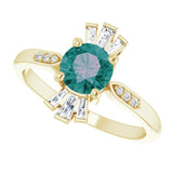 14K Gold Round Lab-Grown Alexandrite & Natural Diamond Accented Ring - Yellow Gold - view 5