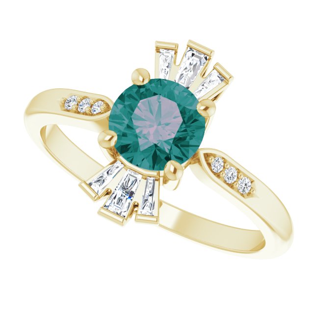 14K Gold Round Lab-Grown Alexandrite & Natural Diamond Accented Ring - Yellow Gold - view 5