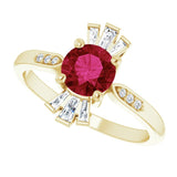 14K Gold Round Lab-Grown Ruby & Natural Diamond Accented Ring - Yellow Gold - view 5