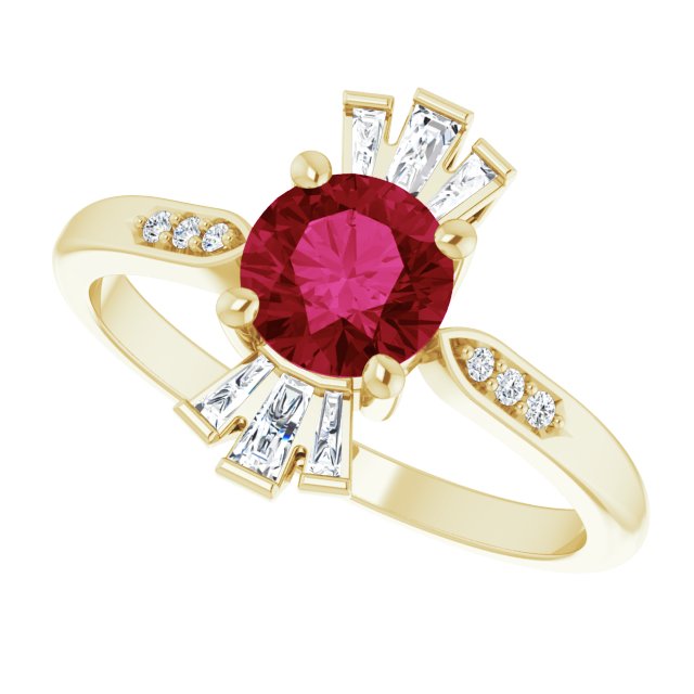 14K Gold Round Lab-Grown Ruby & Natural Diamond Accented Ring - Yellow Gold - view 5