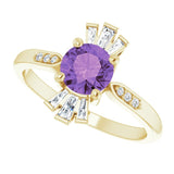 14K Gold Round Natural Amethyst & Natural Diamond Accented Ring II - Yellow Gold - view 5