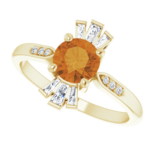 14K Gold Round Natural Citrine & Natural Diamond Accented Ring II - Yellow Gold - view 5