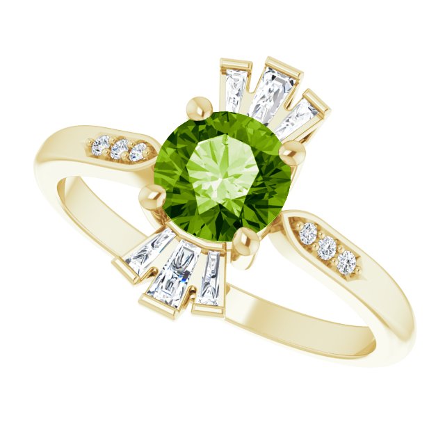14K Gold Round Natural Peridot & Natural Diamond Accented Ring – 6mm Stones - Yellow Gold - view 5