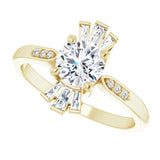 14K Gold Round Natural White Sapphire & Natural Diamond Accented Ring – 6mm Stones - Yellow Gold - view 5