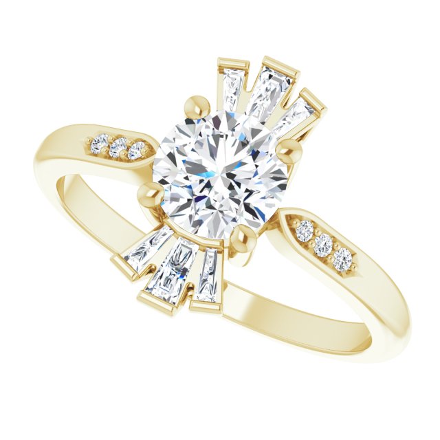 14K Gold Round Natural White Sapphire & Natural Diamond Accented Ring – 6mm Stones - Yellow Gold - view 5