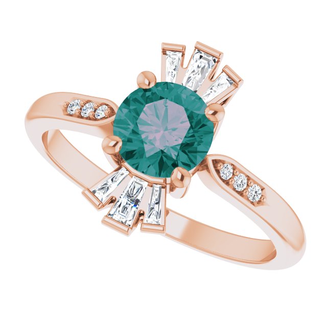 14K Gold Round Lab-Grown Alexandrite & Natural Diamond Accented Ring - Rose Gold - view 5