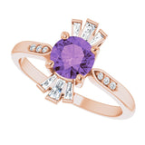 14K Gold Round Natural Amethyst & Natural Diamond Accented Ring II - Rose Gold - view 5