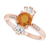 14K Gold Round Natural Citrine & Natural Diamond Accented Ring II - Rose Gold - view 5