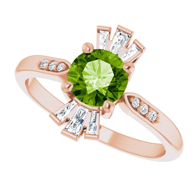 14K Gold Round Natural Peridot & Natural Diamond Accented Ring – 6mm Stones - Rose Gold - view 5