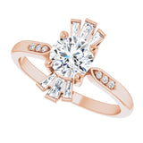 14K Gold Round Natural White Sapphire & Natural Diamond Accented Ring – 6mm Stones - Rose Gold - view 5
