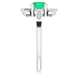 14K Gold Round Lab-Grown Emerald & Natural Diamond Accented Ring - White Gold - view 4