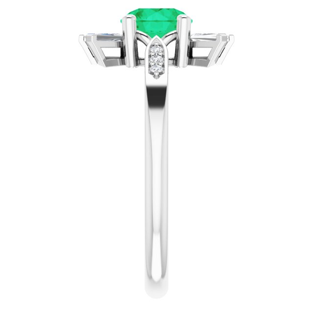 14K Gold Round Lab-Grown Emerald & Natural Diamond Accented Ring - White Gold - view 4