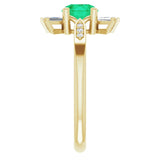 14K Gold Round Lab-Grown Emerald & Natural Diamond Accented Ring - Yellow Gold - view 4