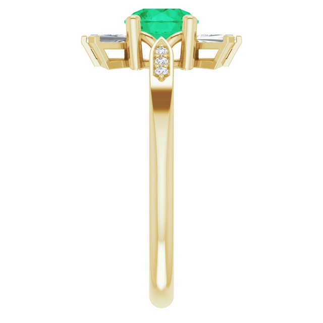 14K Gold Round Lab-Grown Emerald & Natural Diamond Accented Ring - Yellow Gold - view 4