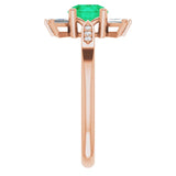 14K Gold Round Lab-Grown Emerald & Natural Diamond Accented Ring - Rose Gold - view 4