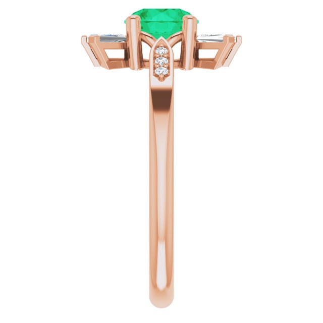 14K Gold Round Lab-Grown Emerald & Natural Diamond Accented Ring - Rose Gold - view 4