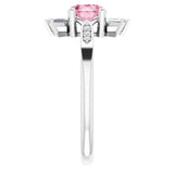 14K Gold Round Natural Pink Tourmaline & Natural Diamond Accented Ring – 6mm Stones - White Gold - view 4