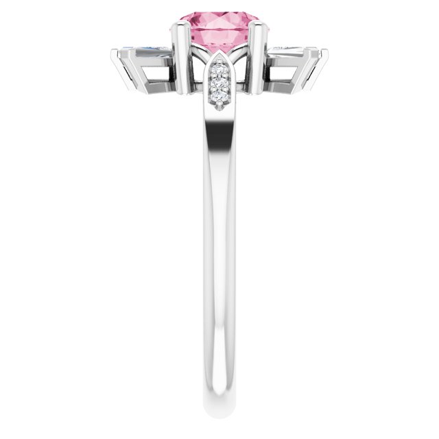 14K Gold Round Natural Pink Tourmaline & Natural Diamond Accented Ring – 6mm Stones - White Gold - view 4