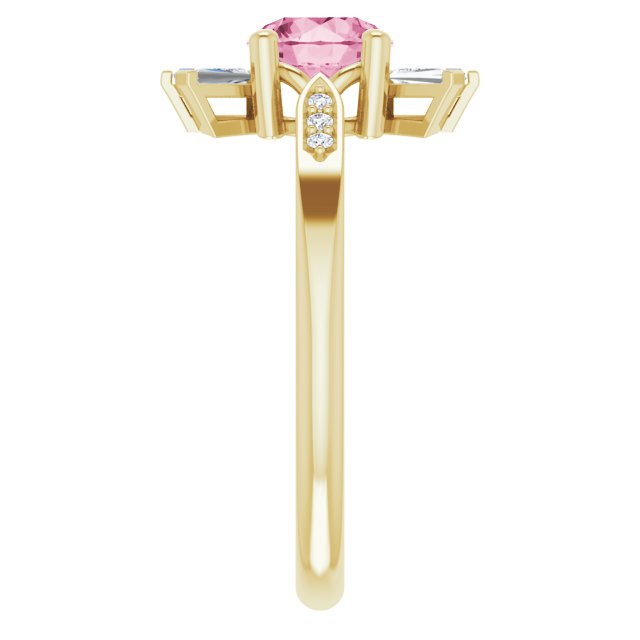 14K Gold Round Natural Pink Tourmaline & Natural Diamond Accented Ring – 6mm Stones - Yellow Gold - view 4