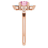 14K Gold Round Natural Pink Tourmaline & Natural Diamond Accented Ring – 6mm Stones - Rose Gold - view 4