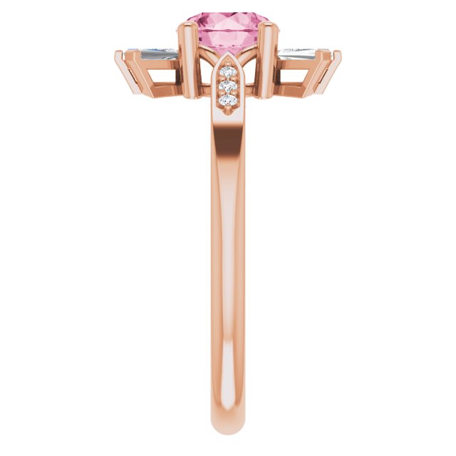 14K Gold Round Natural Pink Tourmaline & Natural Diamond Accented Ring – 6mm Stones - Rose Gold - view 4