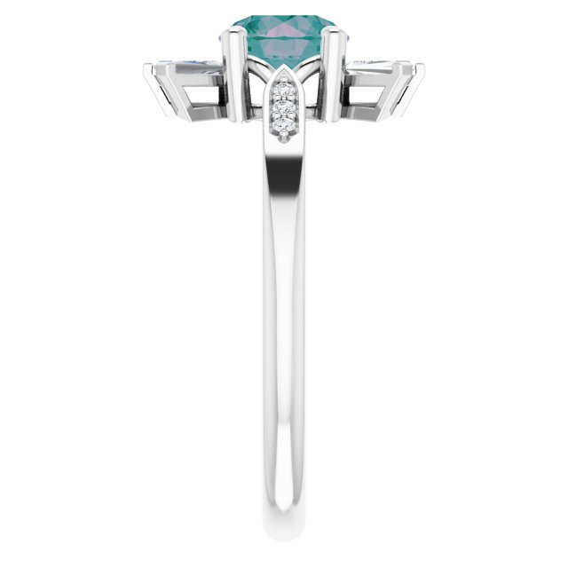 Platinum Round Lab-Grown Alexandrite & Natural Diamond Accented Ring - view 4