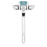 14K Gold Round Lab-Grown Alexandrite & Natural Diamond Accented Ring - White Gold - view 4