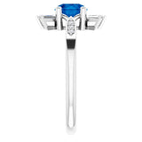 Platinum Round Natural Blue Sapphire & Natural Diamond Accented Ring – 6mm Stones - view 4