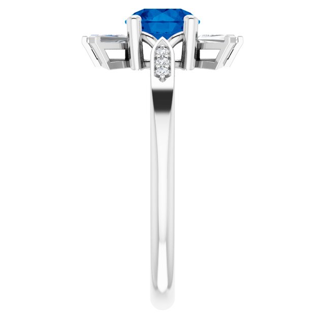 Platinum Round Natural Blue Sapphire & Natural Diamond Accented Ring – 6mm Stones - view 4