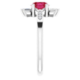 14K Gold Round Lab-Grown Ruby & Natural Diamond Accented Ring - White Gold - view 4