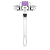 Platinum Round Natural Amethyst & Natural Diamond Accented Ring – 6mm Stones - view 4