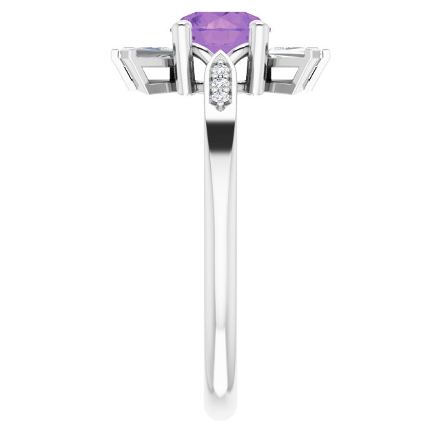 Platinum Round Natural Amethyst & Natural Diamond Accented Ring – 6mm Stones - view 4