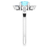 Platinum Round Natural Aquamarine & Natural Diamond Accented Ring IV - view 4