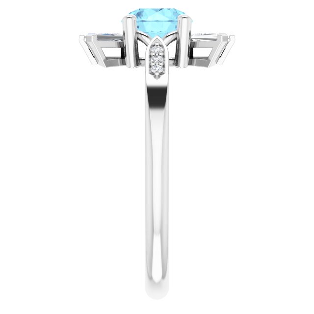 14K Gold Round Natural Aquamarine & Natural Diamond Accented Ring IV - White Gold - view 4