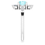 Platinum Round Natural Blue Zircon & Natural Diamond Accented Ring – 6mm Stones - view 4