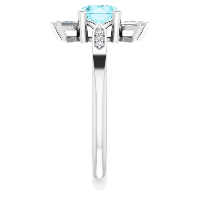 Platinum Round Natural Blue Zircon & Natural Diamond Accented Ring – 6mm Stones - view 4