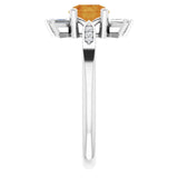 14K Gold Round Natural Citrine & Natural Diamond Accented Ring II - White Gold - view 4