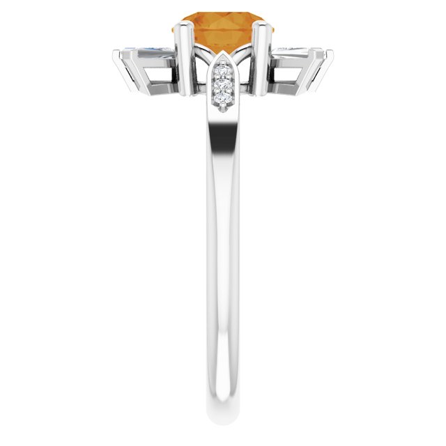 14K Gold Round Natural Citrine & Natural Diamond Accented Ring II - White Gold - view 4