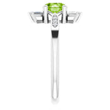 Platinum Round Natural Peridot & Natural Diamond Accented Ring – 6mm Stones - view 4