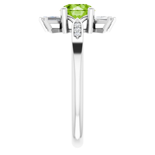 14K Gold Round Natural Peridot & Natural Diamond Accented Ring – 6mm Stones - White Gold - view 4