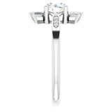 14K Gold Round Natural White Sapphire & Natural Diamond Accented Ring – 6mm Stones - White Gold - view 4