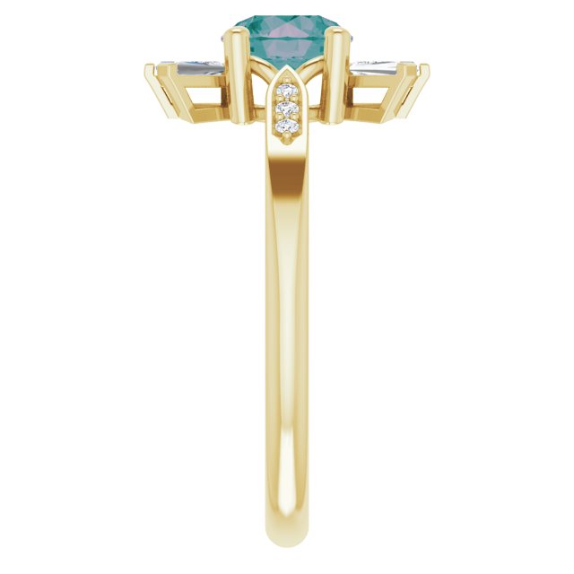 14K Gold Round Lab-Grown Alexandrite & Natural Diamond Accented Ring - Yellow Gold - view 4