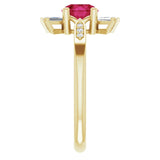 14K Gold Round Lab-Grown Ruby & Natural Diamond Accented Ring - Yellow Gold - view 4