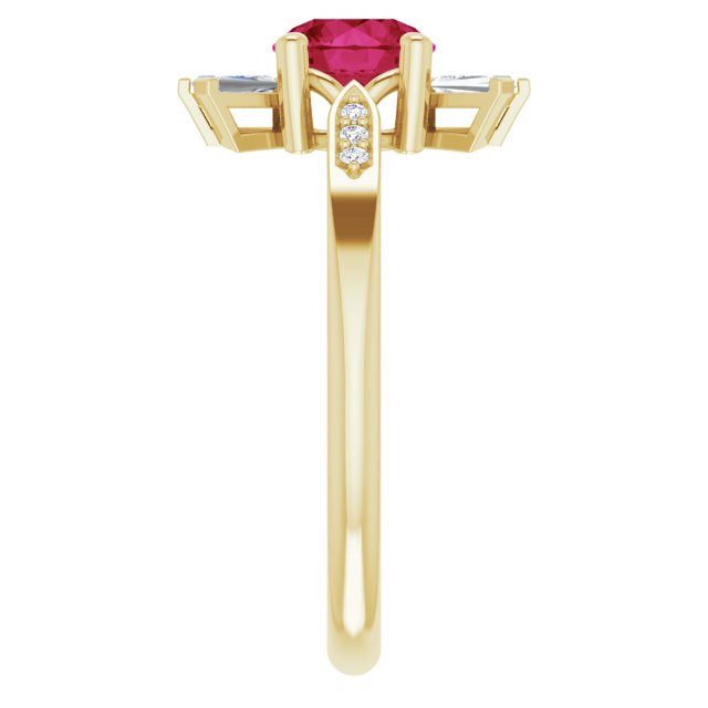 14K Gold Round Lab-Grown Ruby & Natural Diamond Accented Ring - Yellow Gold - view 4