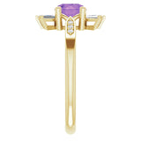 14K Gold Round Natural Amethyst & Natural Diamond Accented Ring II - Yellow Gold - view 4