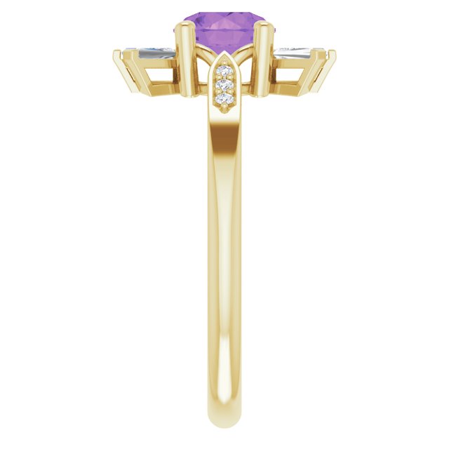 14K Gold Round Natural Amethyst & Natural Diamond Accented Ring II - Yellow Gold - view 4