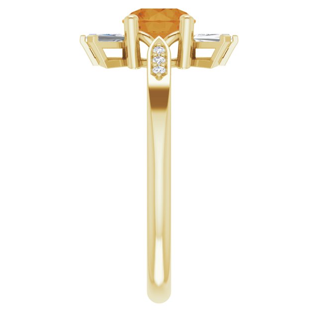 14K Gold Round Natural Citrine & Natural Diamond Accented Ring II - Yellow Gold - view 4